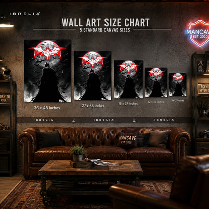 The Dark Knight Batman Wall Art – Red Moon Gotham Premium Wrapped MDF Wall Decor | IBRELIA™