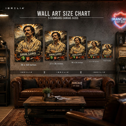 Pablo Escobar "Drug Lord" Premium Wall Art – Narcos Inspired Vintage Portrait 4K Wrapped MDF Frame | IBRELIA™