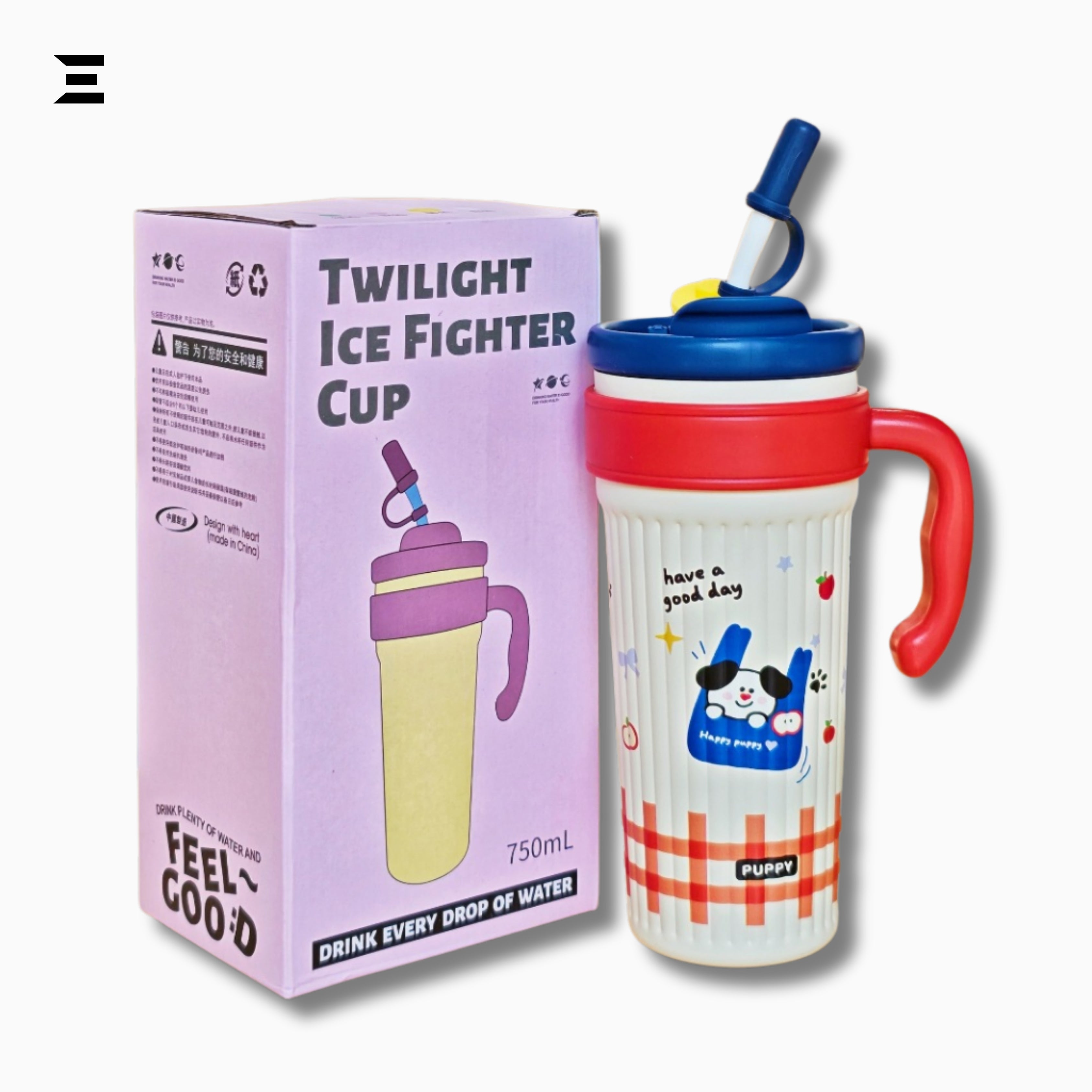 Twilight Ice Fighter Cup 750ML | Cute Puppy Straw Tumbler with Handle | IBRELIA™ IBRELIA