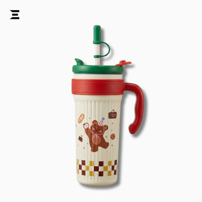 Twilight Ice Fighter Bear Cup 750ML | Cute Cartoon Straw Tumbler with Handle | IBRELIA™ IBRELIA