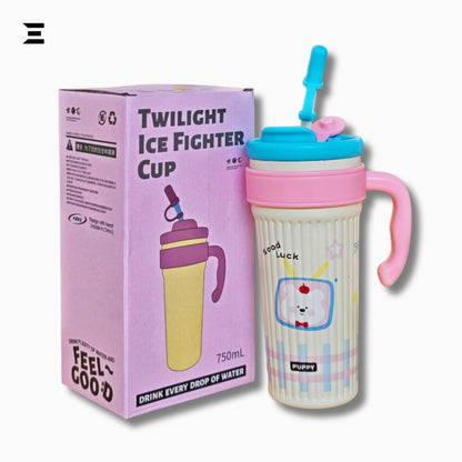 Twilight Ice Fighter Puppy Cup 750ML | Cute Cartoon Straw Tumbler with Handle | IBRELIA™ IBRELIA