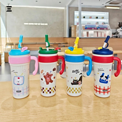 Twilight Ice Fighter Lucky Cat Cup 750ML | Cute Cartoon Straw Tumbler with Handle | IBRELIA™ IBRELIA