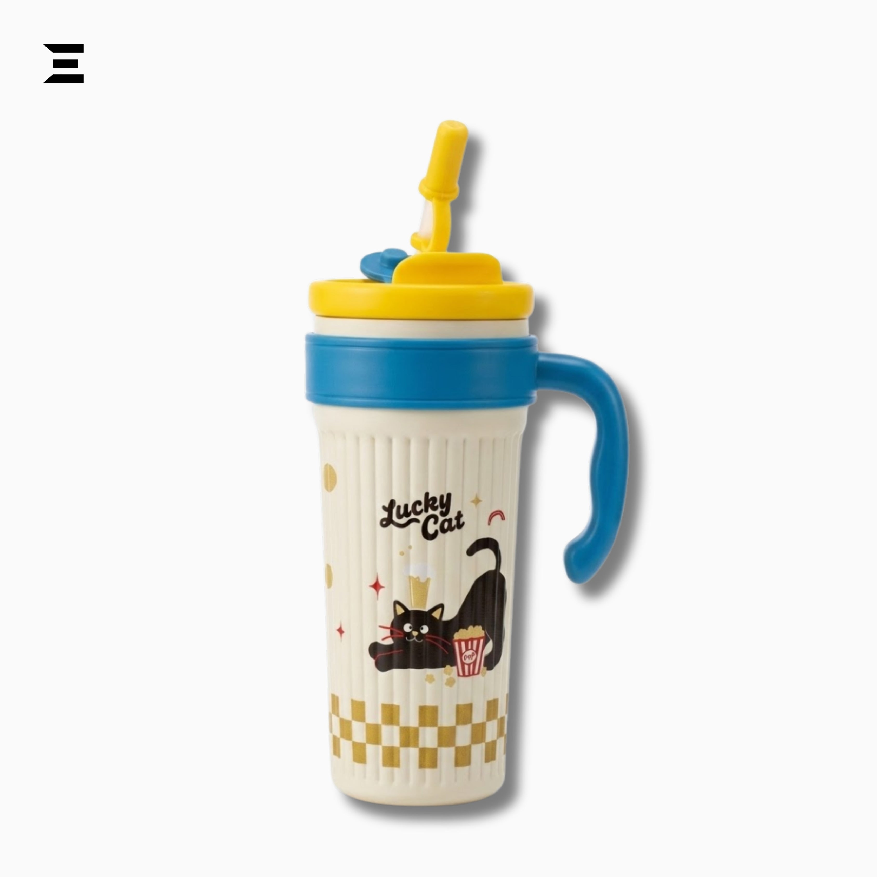 Twilight Ice Fighter Lucky Cat Cup 750ML | Cute Cartoon Straw Tumbler with Handle | IBRELIA™ IBRELIA