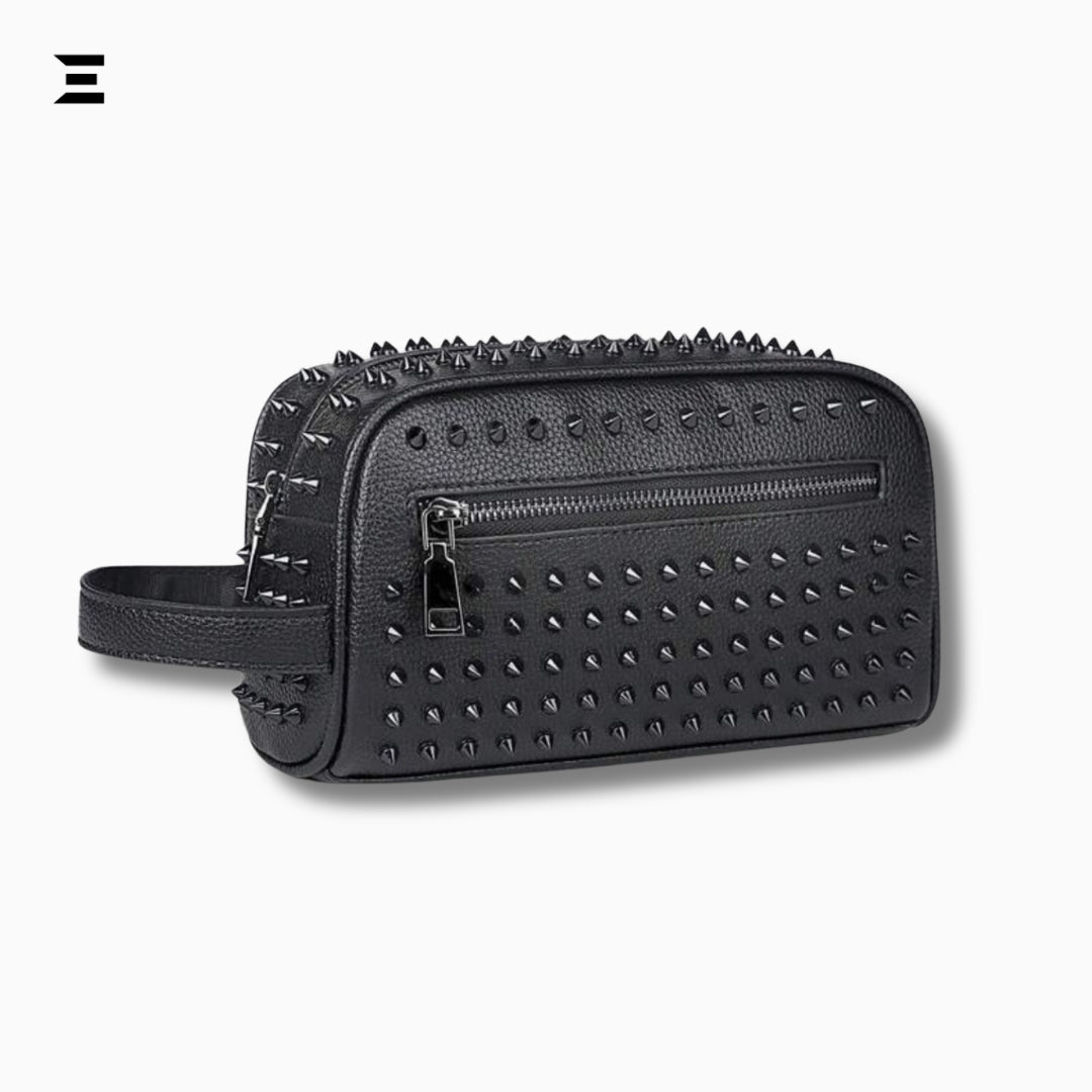 Elegant Black Rivet Leather Wrist Clutch All Black – Unisex Evening & Party Bag IBRELIA™ - IBRELIA