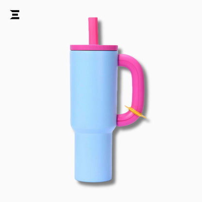 Blue Insulated Tumbler with Handle & Straw | Aesthetic Travel Mug | IBRELIA™ IBRELIA