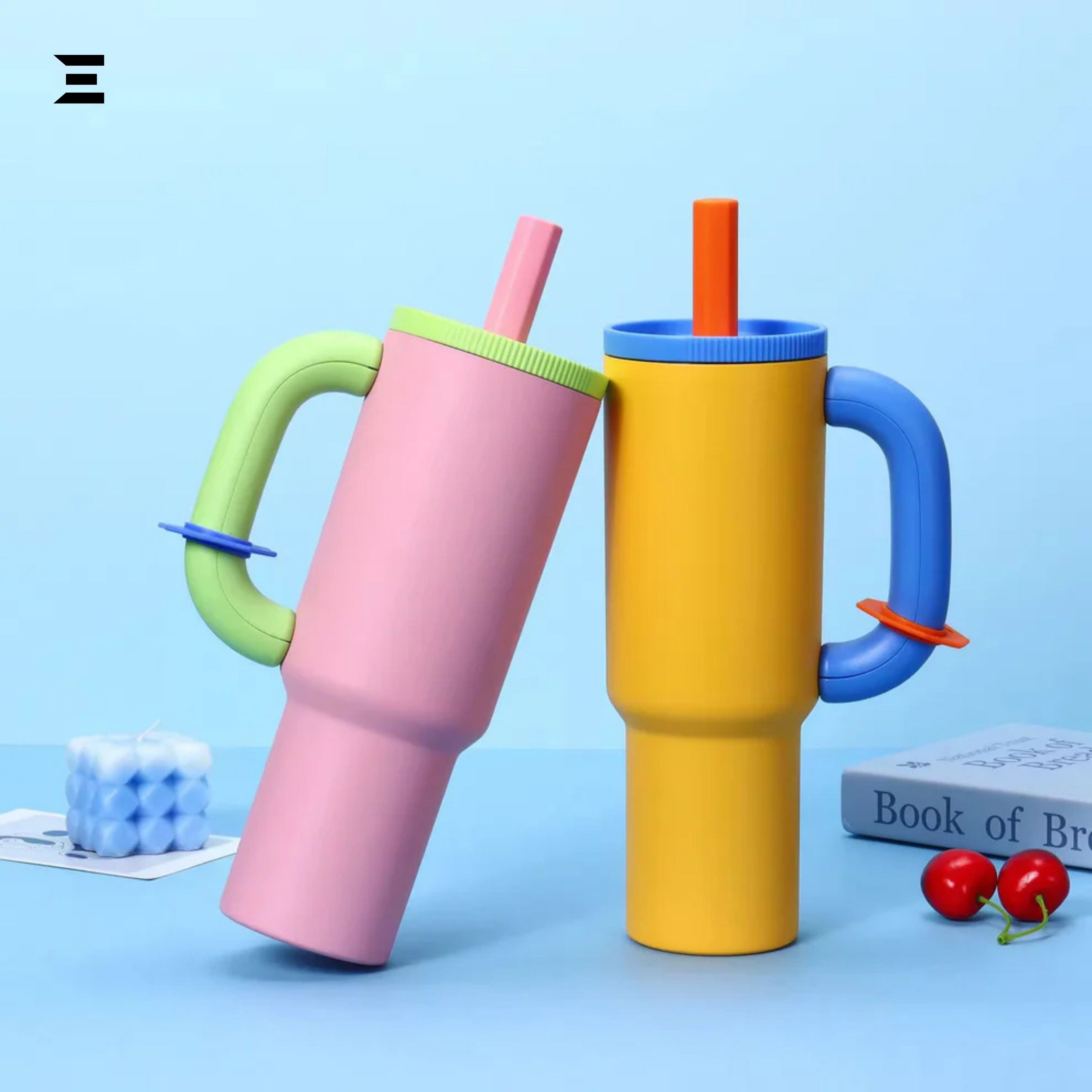 Pink Insulated Tumbler with Handle & Straw | Cute Aesthetic Travel Mug | IBRELIA™