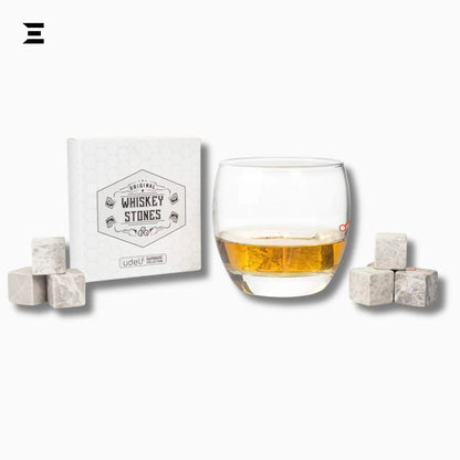 Hediyesepeti Whiskey Stones Set – 12 Marble Ice Cubes with Gift Box & Fabric Bag (Grey) - IBRELIA