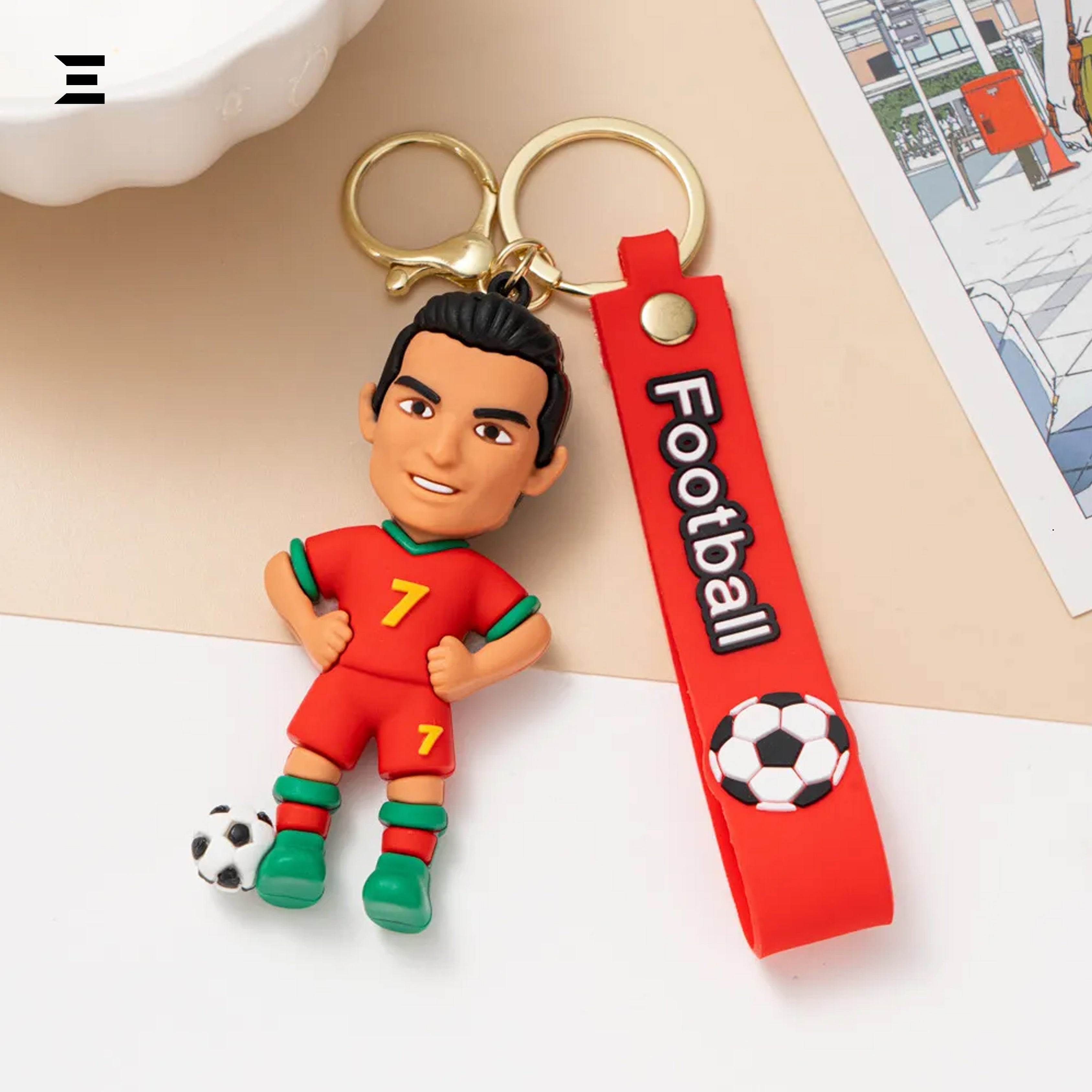 Cristiano Ronaldo Football Keychain – Cartoon Footballer Key Ring | IBRELIA™ IBRELIA
