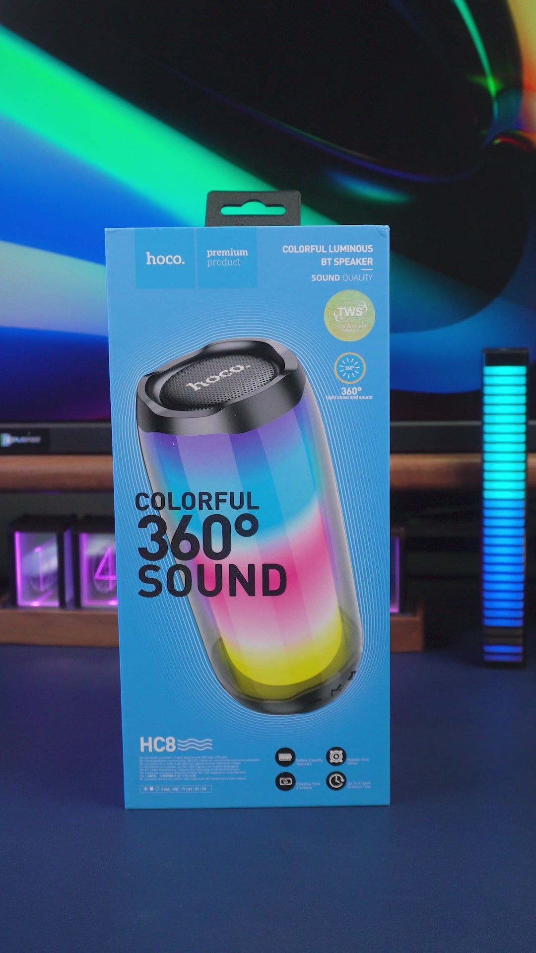 HOCO HC8 Pulsating Colorful Luminous Wireless Speaker – 10W 360° Surround Sound with RGB Lighting & TWS | IBRELIA™