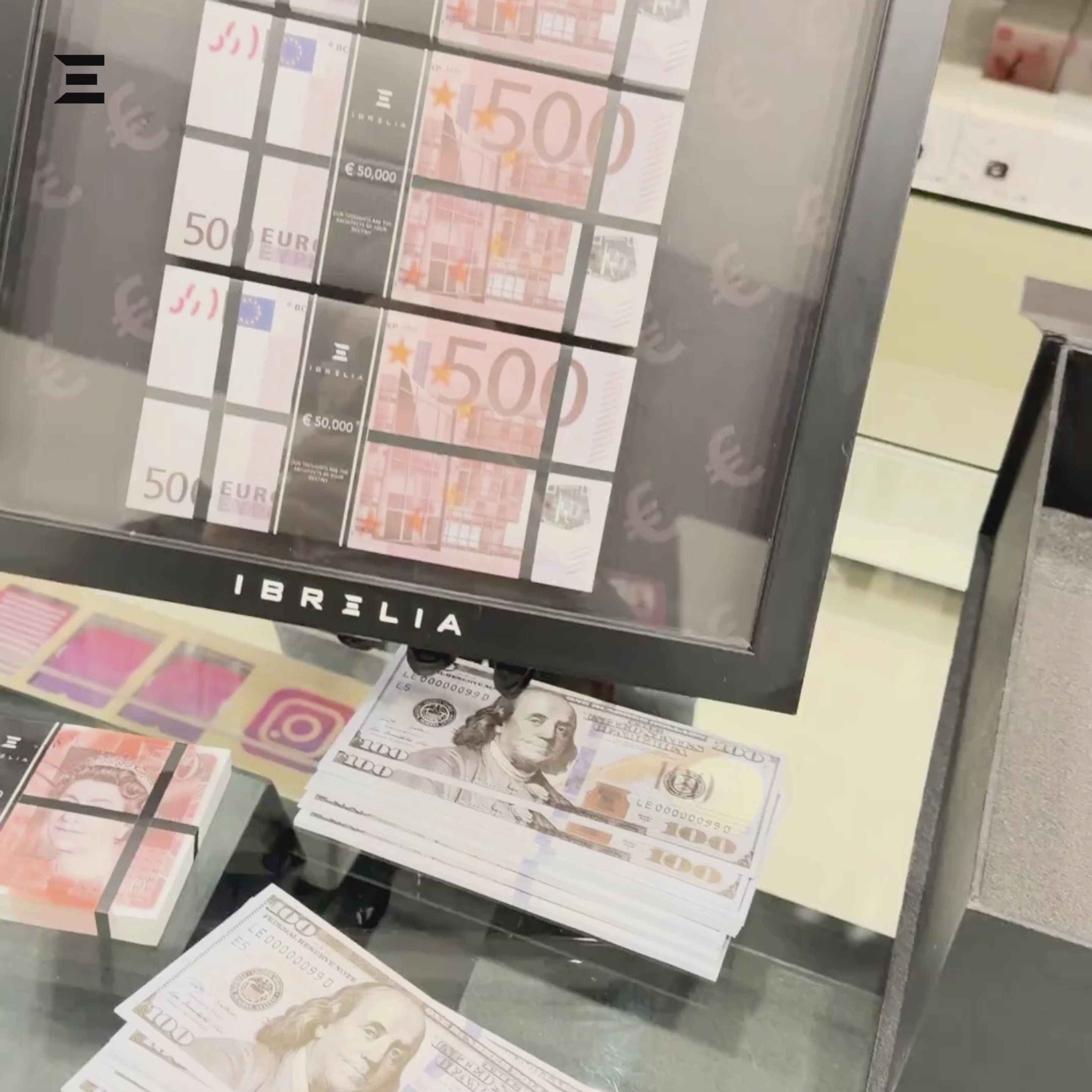 IBRELIA™ 3D Euro Money Frame – €500 Stacks | Premium 12x12 Luxury Acrylic Display Frame