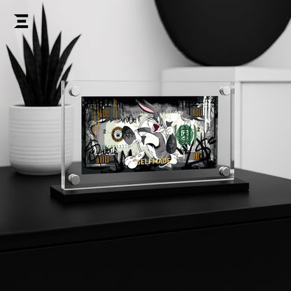 Premium Magnetic Acrylic Frame with Black Base – Bugs Bunny “Selfmade” $100 Pop Art IBRELIA