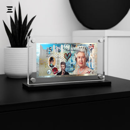 Premium Magnetic Acrylic Frame with Black Base – Queen Elizabeth II, David Bowie & Charlie Chaplin Pop Art IBRELIA