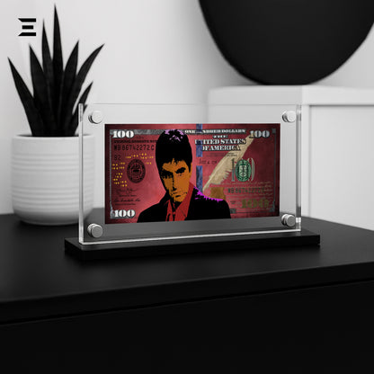 Premium Magnetic Acrylic Frame with Black Base – Scarface $100 Bill Edition IBRELIA