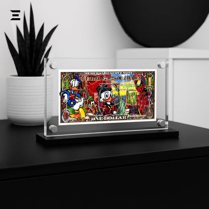 Premium Magnetic Acrylic Frame with Black Base – Donald Duck, Scrooge McDuck & Spider-Man Pop Art Dollar IBRELIA