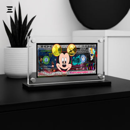 Premium Magnetic Acrylic Frame with Black Base – Mickey Mouse & Andy Warhol Pop Art Dollar IBRELIA