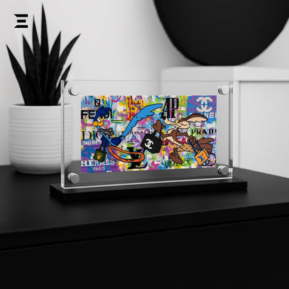 Premium Magnetic Acrylic Frame with Black Base – Road Runner & Wile E. Coyote Luxury Pop Art IBRELIA