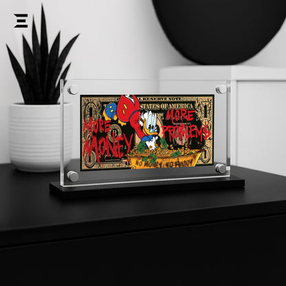 Premium Magnetic Acrylic Frame with Black Base – Scrooge McDuck "More Money More Problems" Pop Art IBRELIA