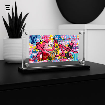 Premium Magnetic Acrylic Frame with Black Base – Pink Panther Luxury Graffiti Pop Art IBRELIA
