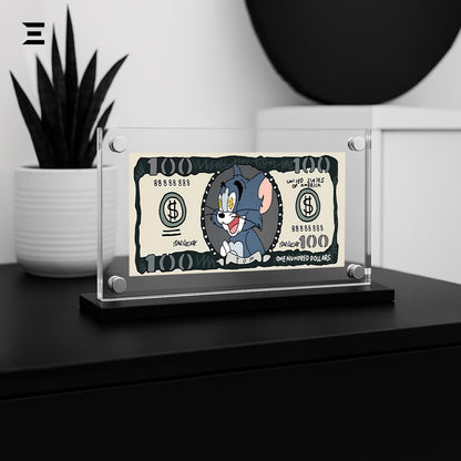 Premium Magnetic Acrylic Frame with Black Base – Tom & Jerry $100 Bill Edition IBRELIA
