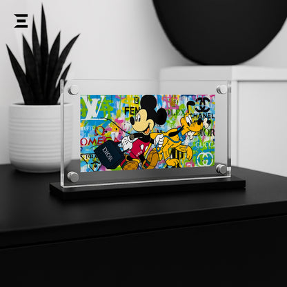 Premium Magnetic Acrylic Frame with Black Base – Mickey Mouse & Pluto Luxury Pop Art IBRELIA