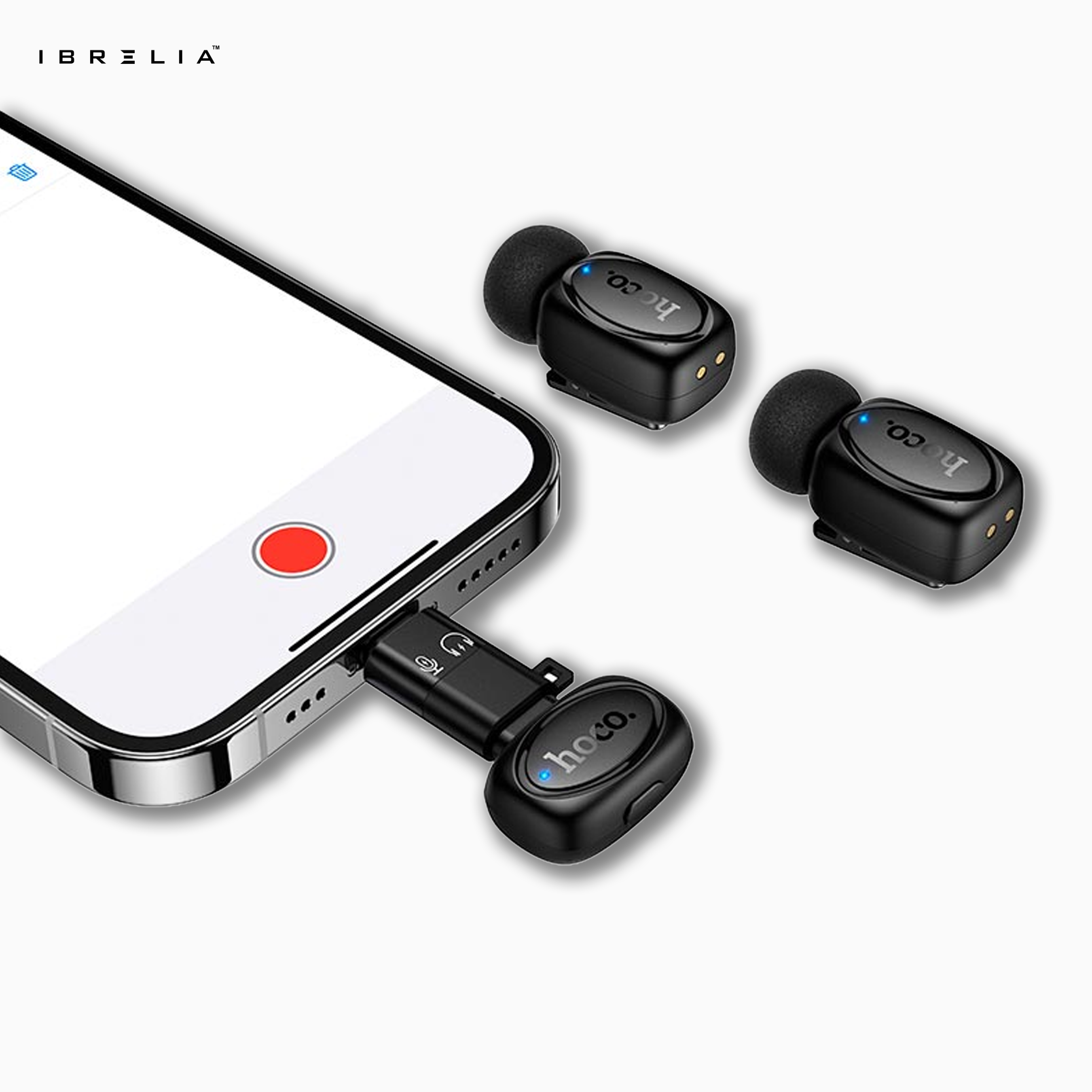 HOCO L19 Dual-Mic Wireless Mini Digital Microphone (Type-C + Lightning Adapter) | IBRELIA™