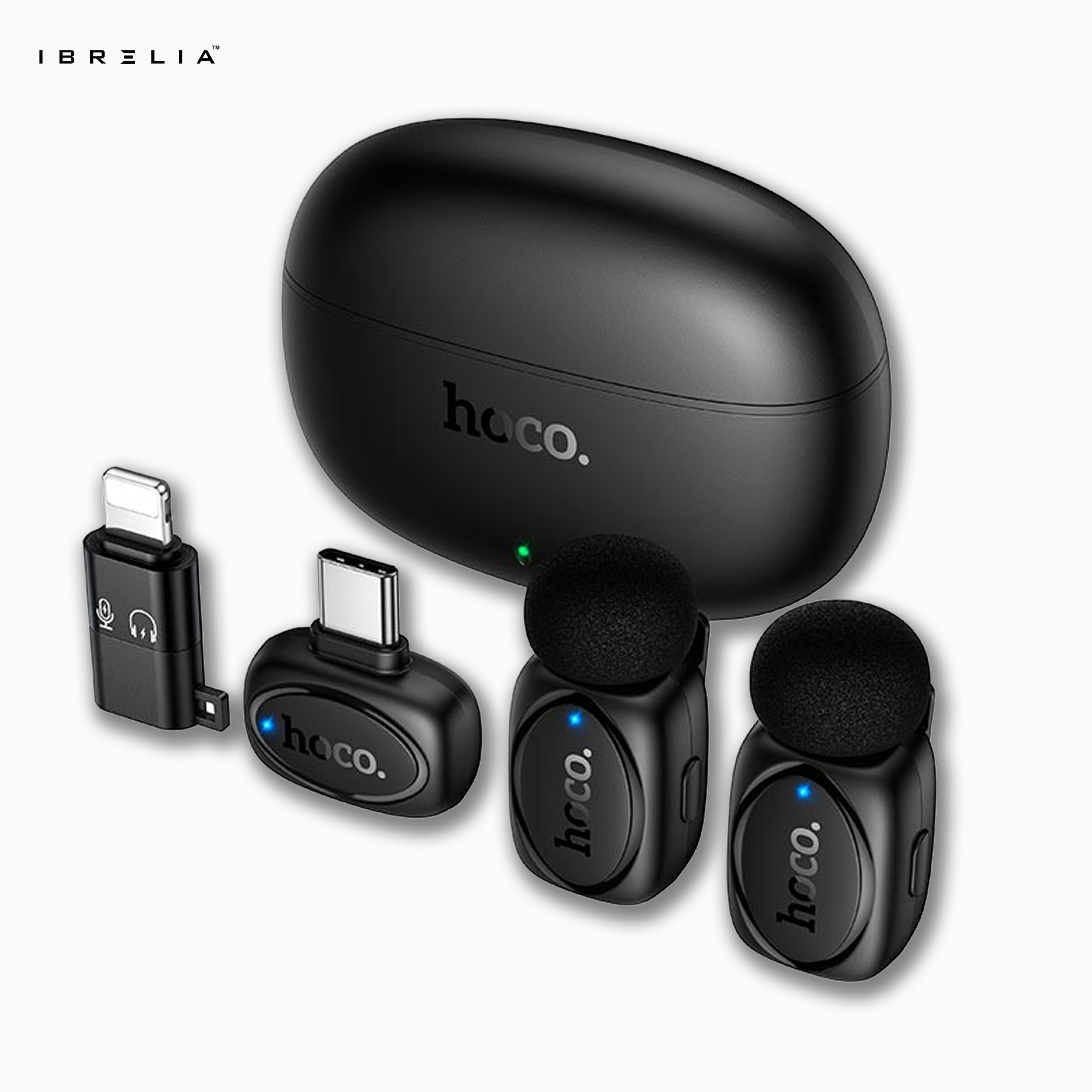HOCO L19 Dual-Mic Wireless Mini Digital Microphone (Type-C + Lightning Adapter) | IBRELIA™