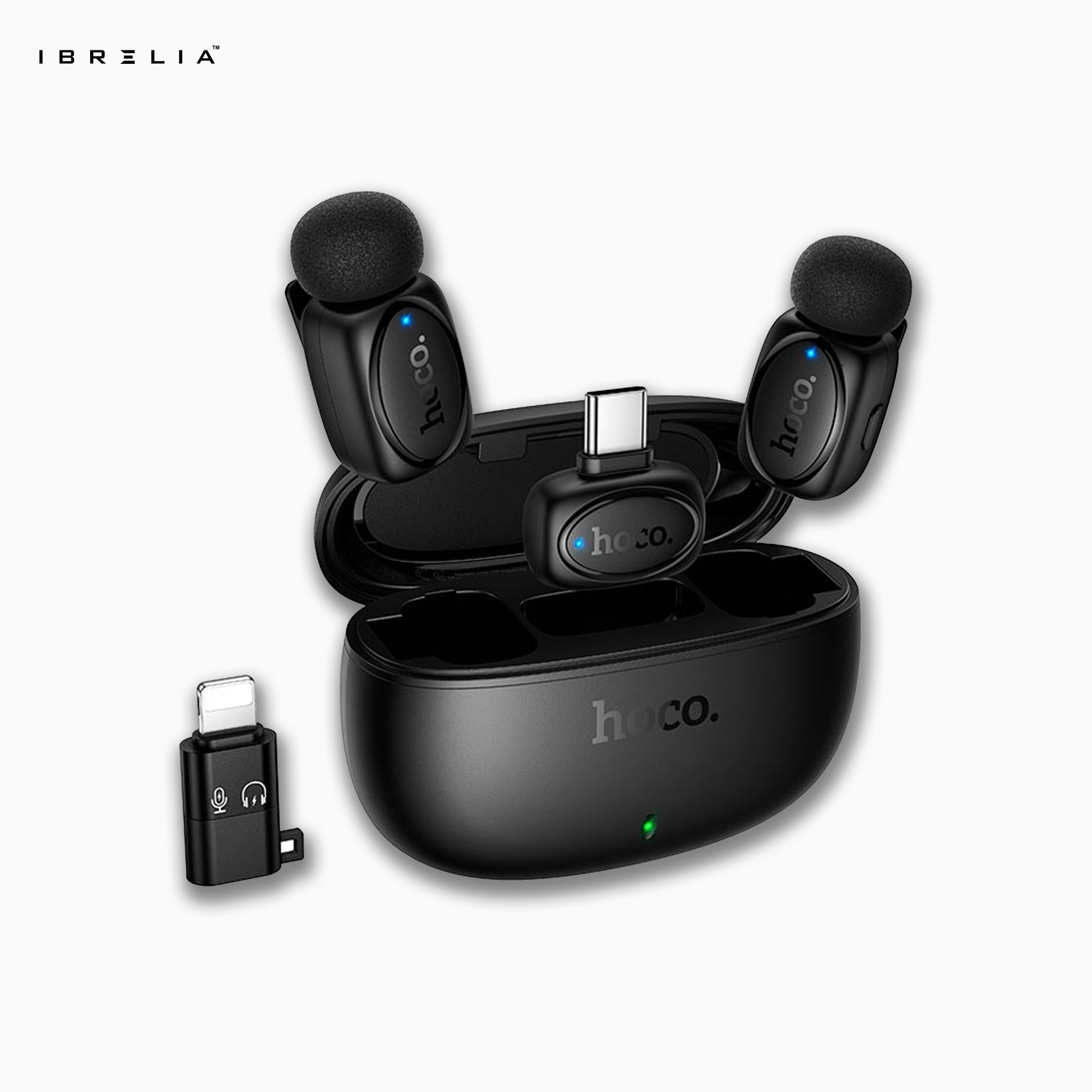 HOCO L19 Dual-Mic Wireless Mini Digital Microphone (Type-C + Lightning Adapter) | IBRELIA™